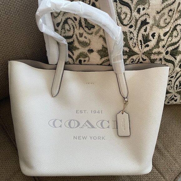 COACH Pebble Leather CAMERON Large Tote Shoulder Bag ~ CHALK ~ CC050 - Picture 1 of 10